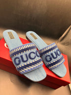Gucci Jane Logo Denim Slide Sandals