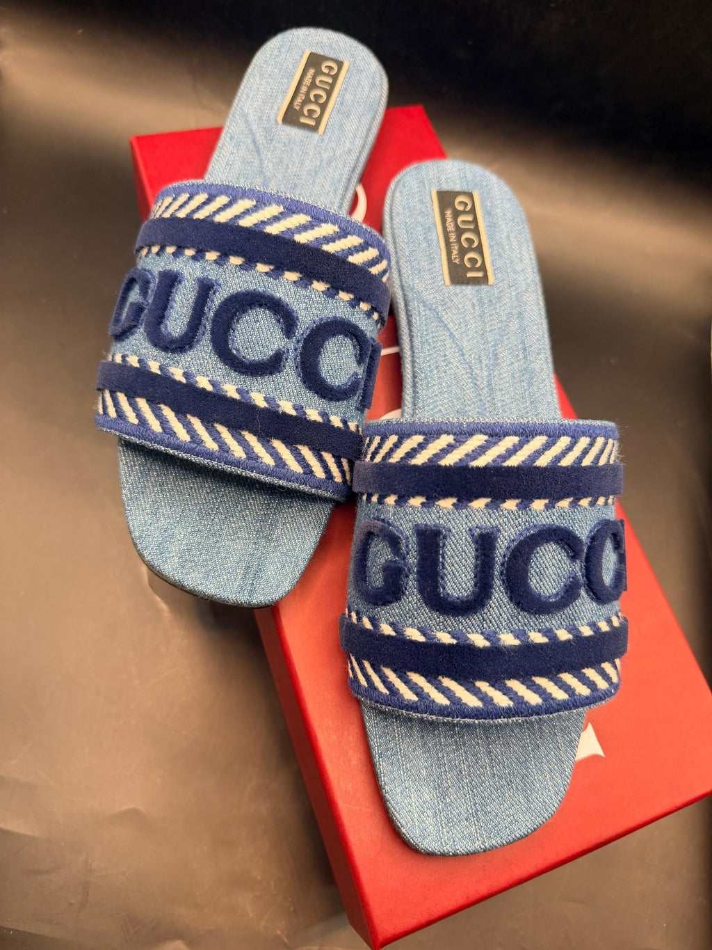 Gucci Jane Logo Denim Slide Sandals