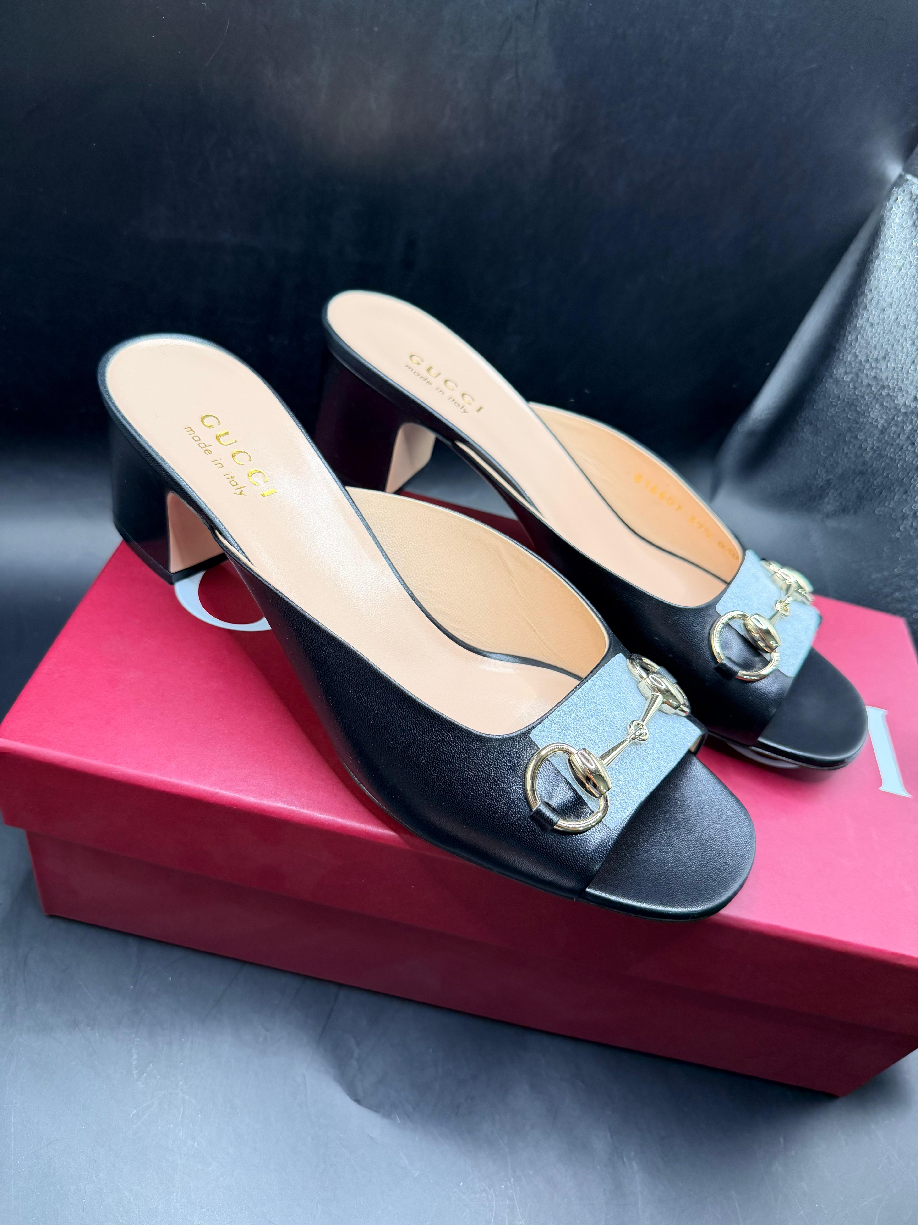 Gucci leather horsebit mules 2.5inch heel