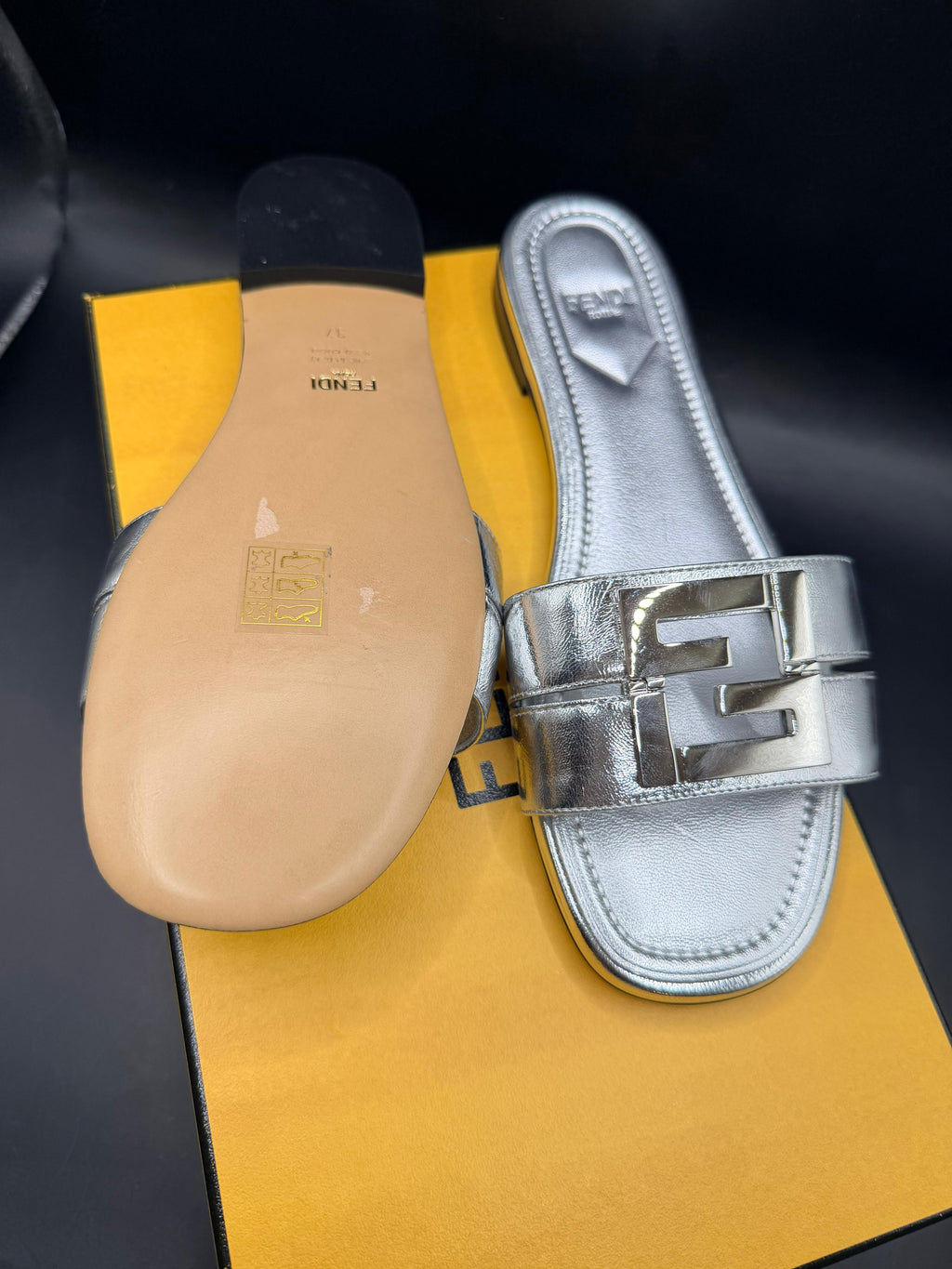 Fendi silver metallic flats