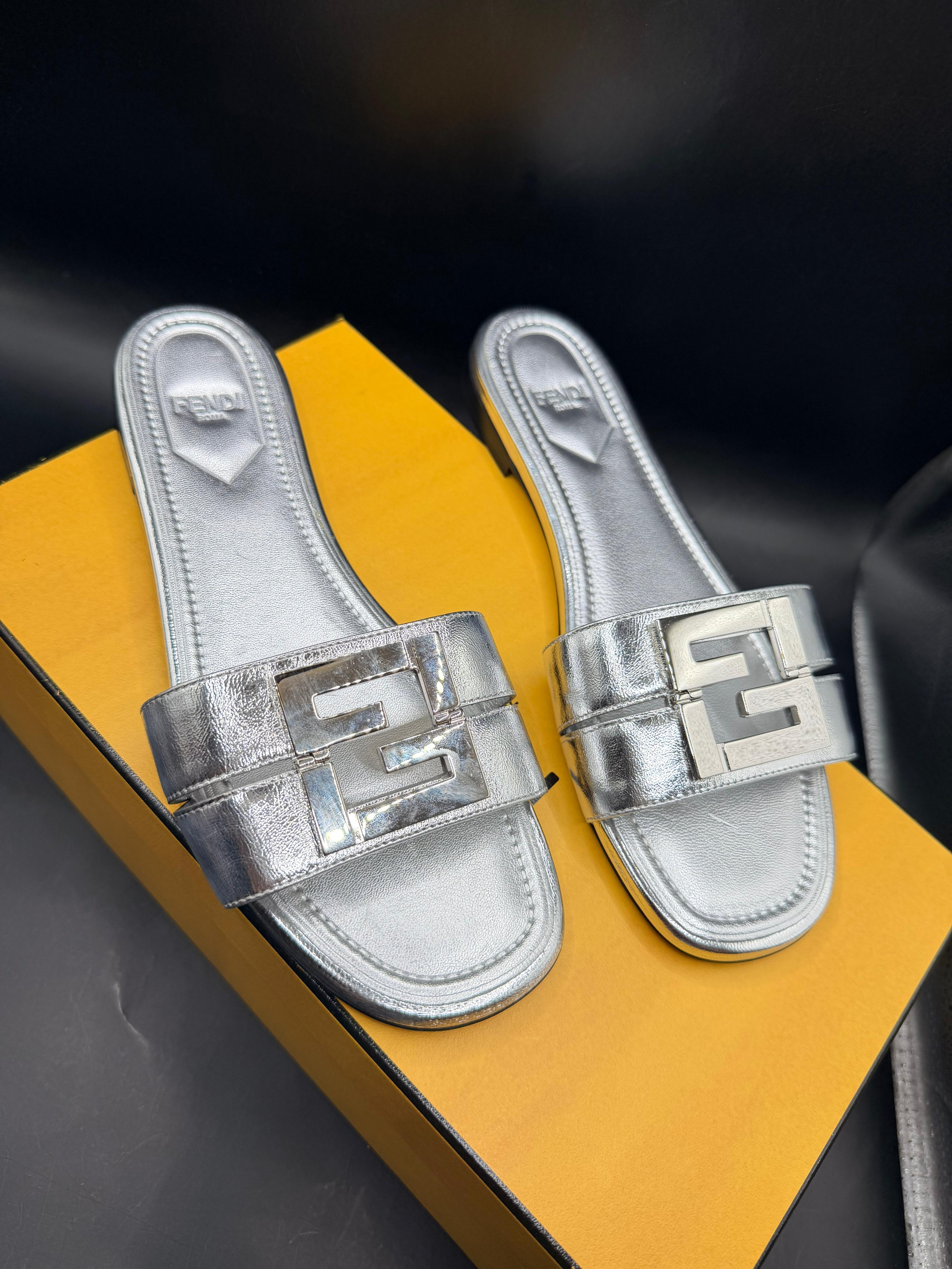 Fendi silver metallic flats